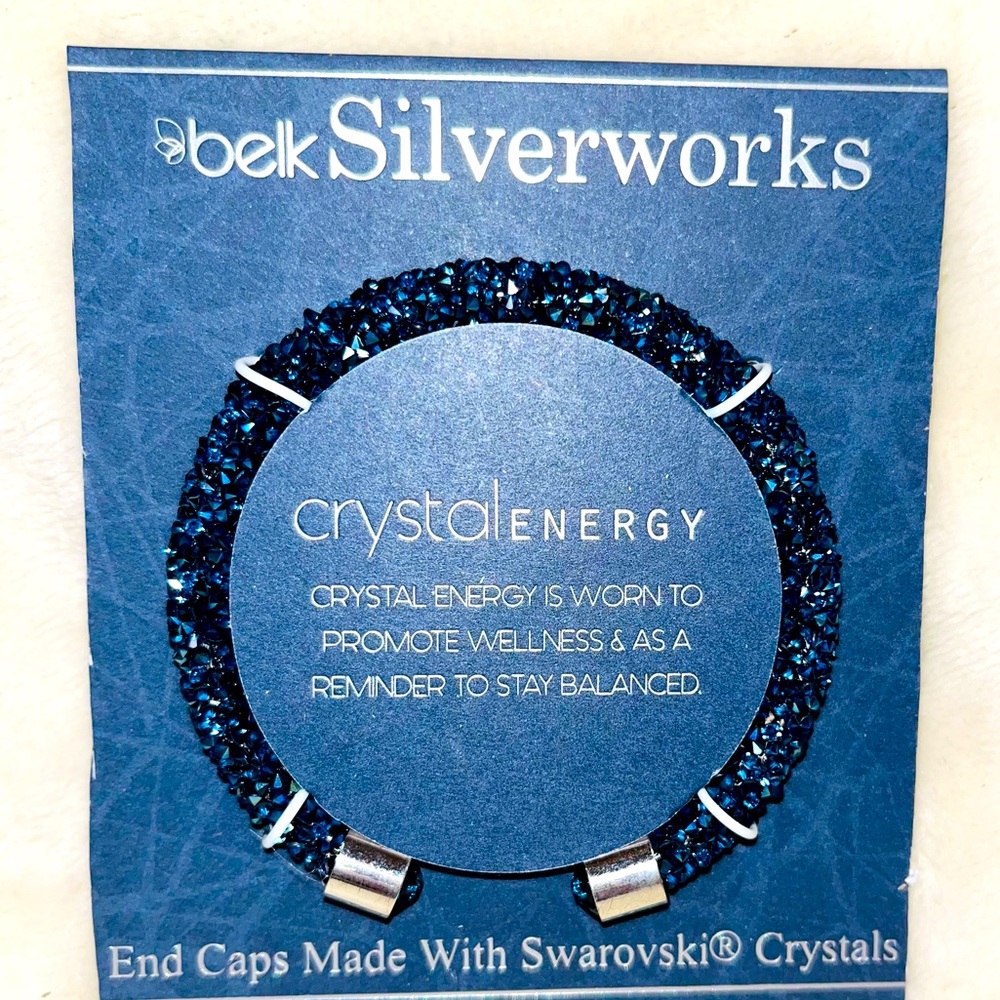 💌 NWT Swarovski Crystal Energy Wellness Blue Cuff Bracelet by Bell Silverworks